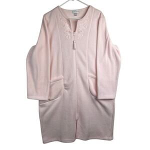 Miss Elaine-VTG Long Fleece Robe Front Full Zip With Pockets